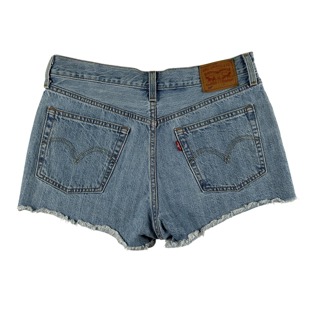 Levi's 501 Shorts Womens 29 Blue Denim High Rise Cutoff Button Fly Raw Hem